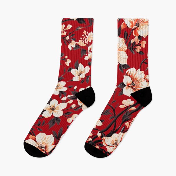 Item preview, White Flowers On Red Background Floral Pattern designed and sold by SteadyRolling.