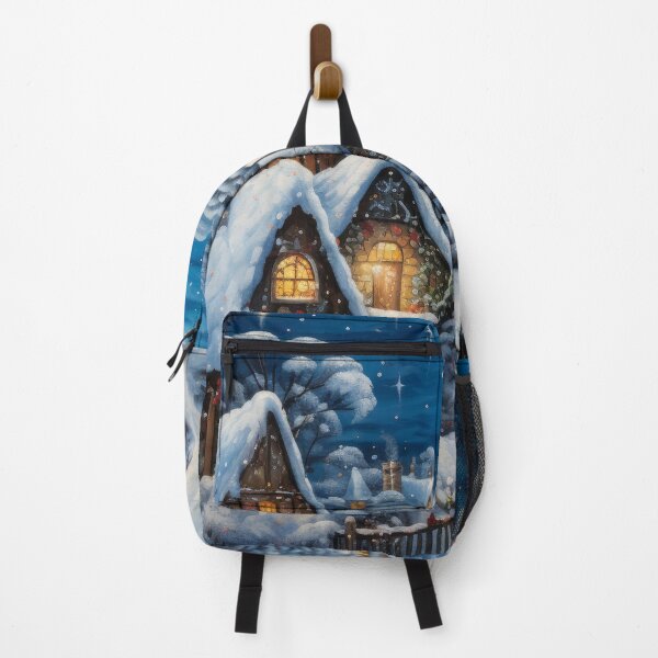 Item preview, Beautiful snowy mountain town at night painting. designed and sold by MargaretWiktor.