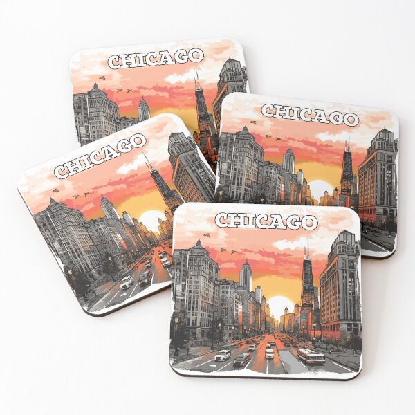 Item preview, Chicago Retro Skyline - Chicago Retro Sunset, Retro Art designed and sold by AITeeGenius.