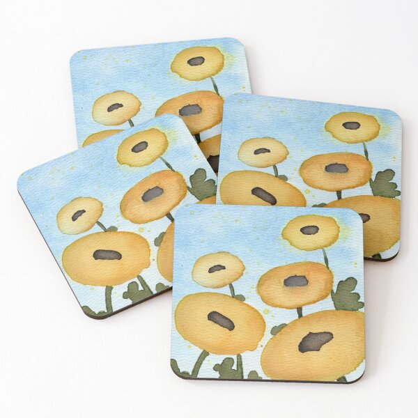 Item preview, Five Yellow Poppies Watercolor Painting designed and sold by Irene Estelle.