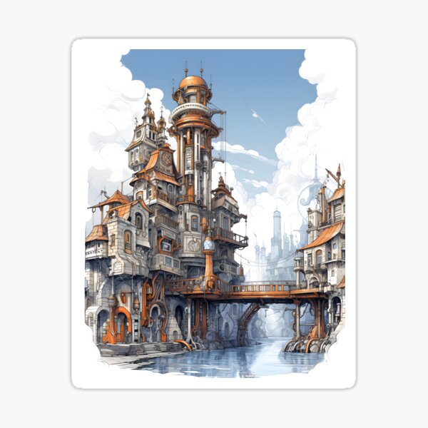 Item preview, Steampunk Cityscape | Sketch designed and sold by Shirtastically.