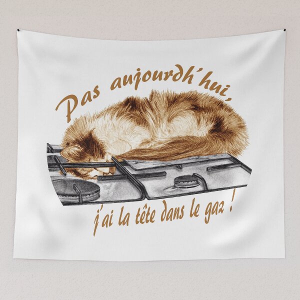 Item preview, Tricolor cat, head in the gas - graphite version and brown color, text in French designed and sold by SylvieG18.