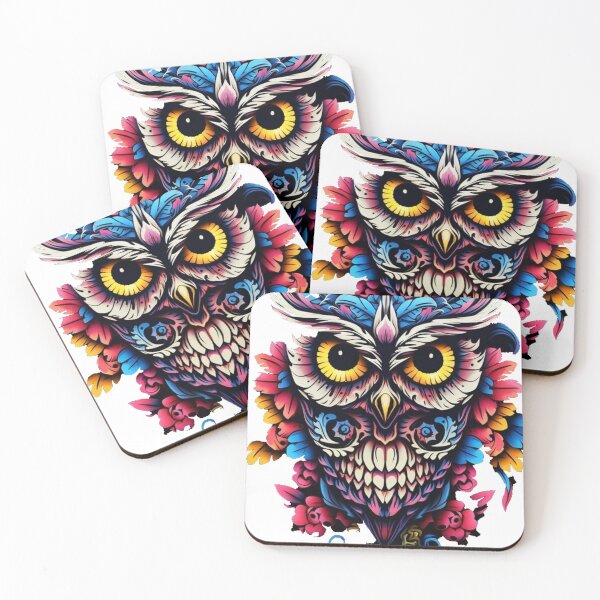 Item preview, Colorful Owl Staring Tattoo Design designed and sold by Stickerlion.