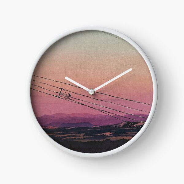 Bird on a Wire With Sunset & Forested Valley Clock