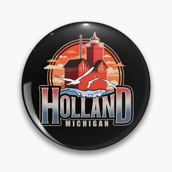 Item preview, Holland Michigan Red Lighthouse Big Wave and Seagulls designed and sold by SunNoonPark.