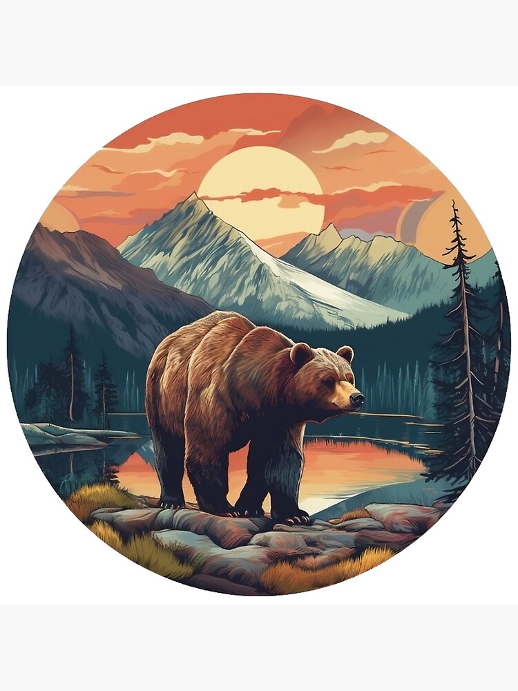 Watercolour Travel Poster The Rockies Brown Bears Decor Art Print