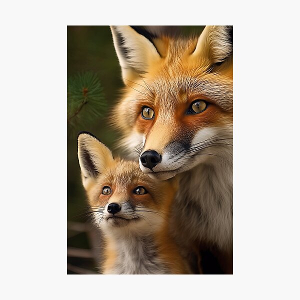 Item preview, Mother Red Fox and Her Cub ,close up . AI generated Illustration designed and sold by svetlanna.