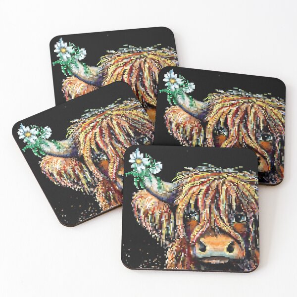 Item preview, Highland cow, edited watercolour painting by Marina Daniluka, pixels designed and sold by MariDaniArt.