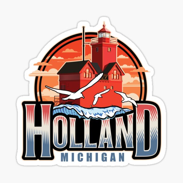 Item preview, Holland Michigan Red Lighthouse Big Wave and Seagulls designed and sold by SunNoonPark.