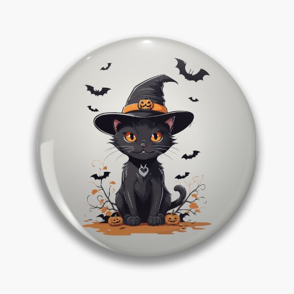 Item preview, Enchanting Halloween Charm: Cute Black Cat with Eerie Grins and Flying Bats designed and sold by TrendyArtInk.
