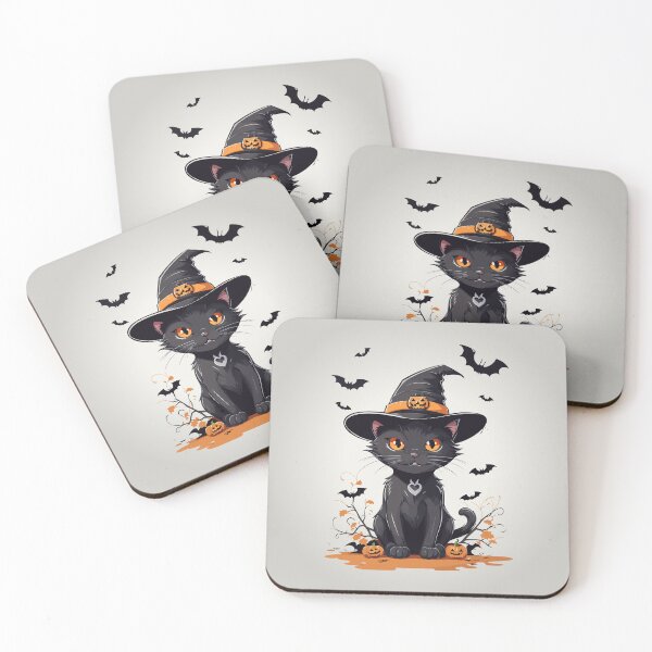 Item preview, Enchanting Halloween Charm: Cute Black Cat with Eerie Grins and Flying Bats designed and sold by TrendyArtInk.