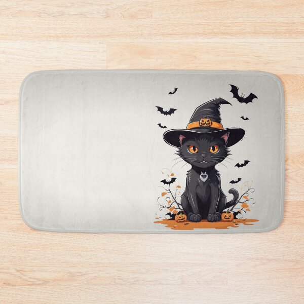 Item preview, Enchanting Halloween Charm: Cute Black Cat with Eerie Grins and Flying Bats designed and sold by TrendyArtInk.