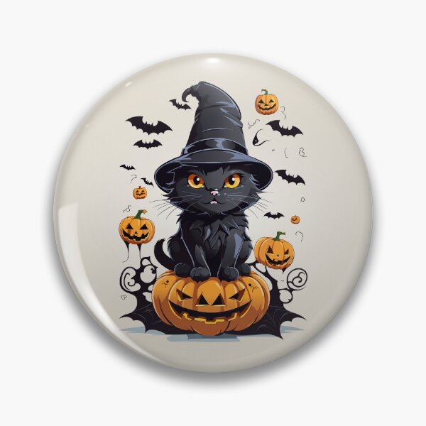Item preview, Enchanting Halloween Charm: Cute Black Cat with Eerie Grins and Flying Bats designed and sold by TrendyArtInk.