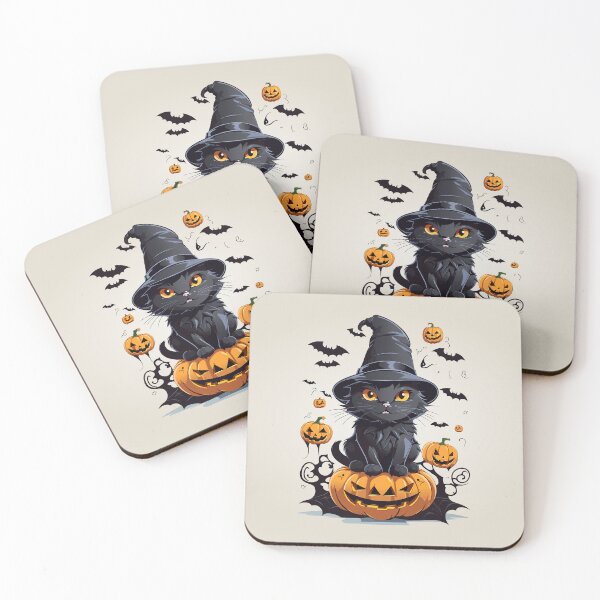 Item preview, Enchanting Halloween Charm: Cute Black Cat with Eerie Grins and Flying Bats designed and sold by TrendyArtInk.