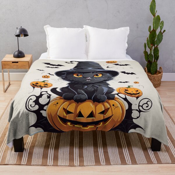 Item preview, Enchanting Halloween Charm: Cute Black Cat with Eerie Grins and Flying Bats designed and sold by TrendyArtInk.
