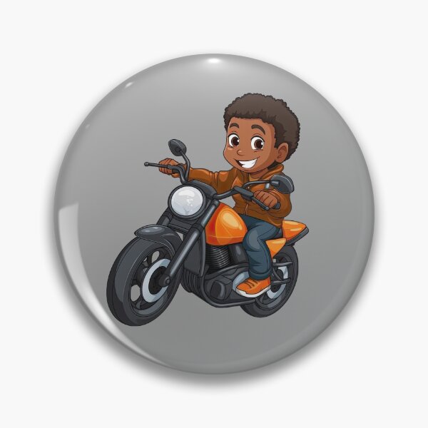 Artikelvorschau, Junger schwarzer Junge fährt auf einem orangefarbenen Motorrad entworfen und verkauft von TheTrendsDesk.