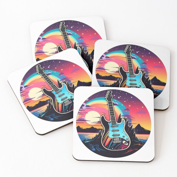Item preview, Colorful guitar with rainbow in a sunset designed and sold by Stickerlion.