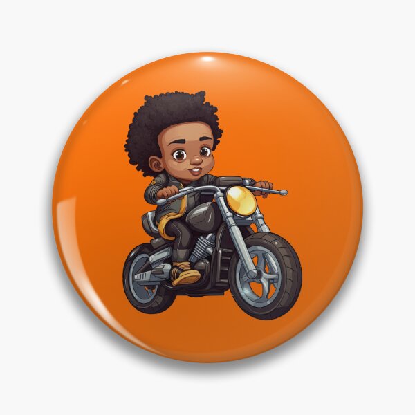 Artikelvorschau, Junges schwarzes Kind, das ein schwarzes Motorrad fährt entworfen und verkauft von TheTrendsDesk.