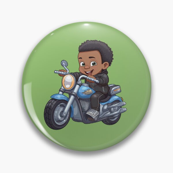 Artikelvorschau, Junger schwarzer Junge fährt auf einem blauen Motorrad mit grünem Hintergrund entworfen und verkauft von TheTrendsDesk.