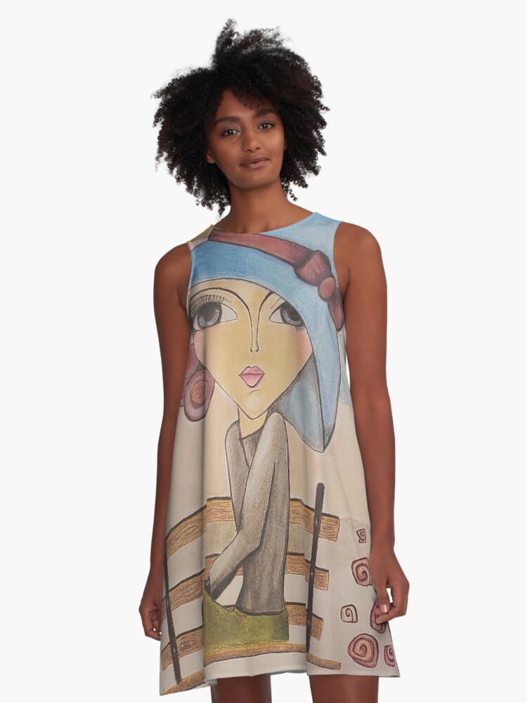 Thumbnail 1 of 4, A-Line Dress, Beauty on the bench designed and sold by GraphicTempt.