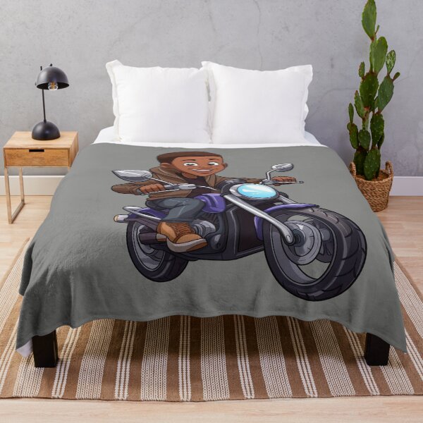 Artikelvorschau, Junger schwarzer Junge fährt auf einem lila/blauen Motorrad entworfen und verkauft von TheTrendsDesk.