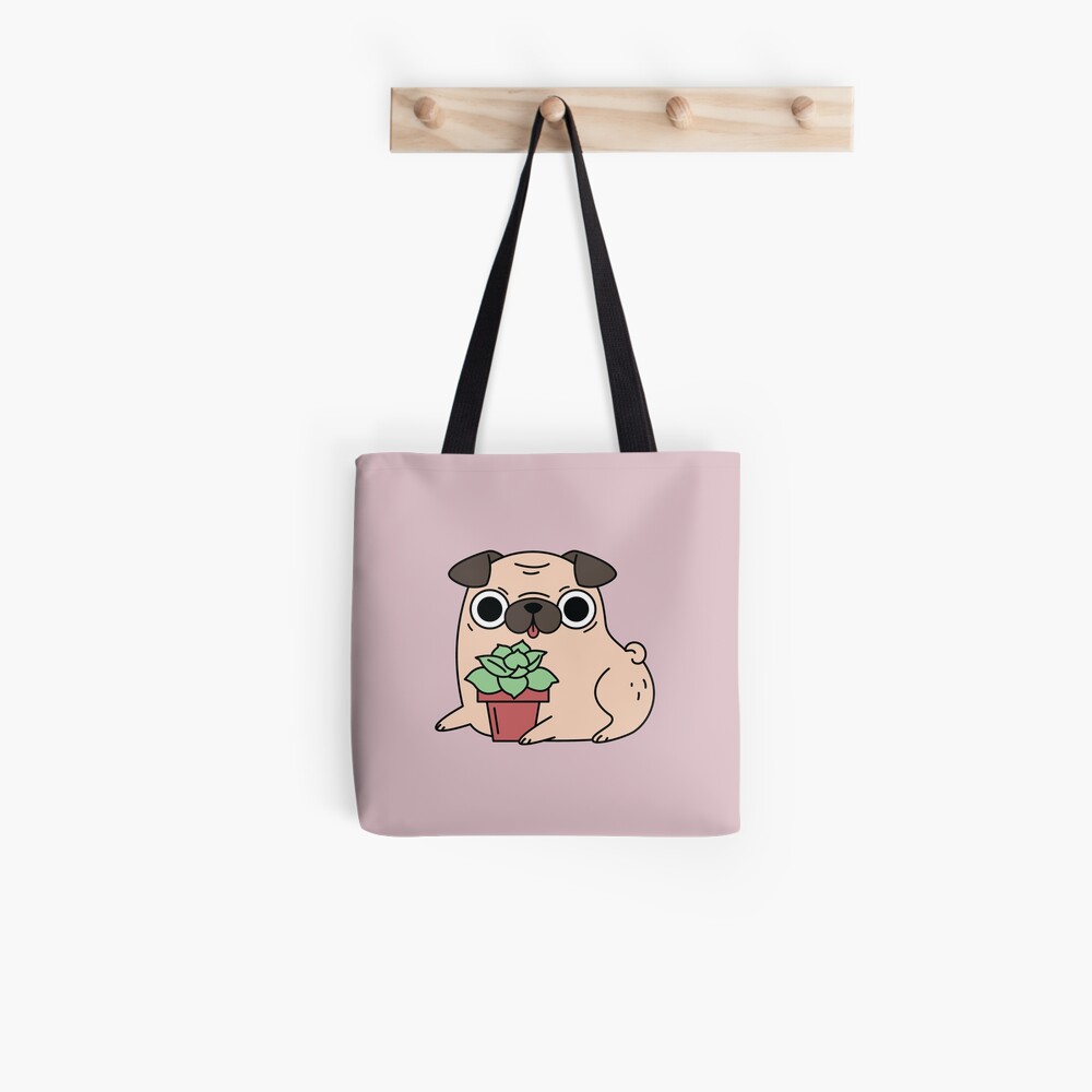 Pug and succulent plant Tote Bag