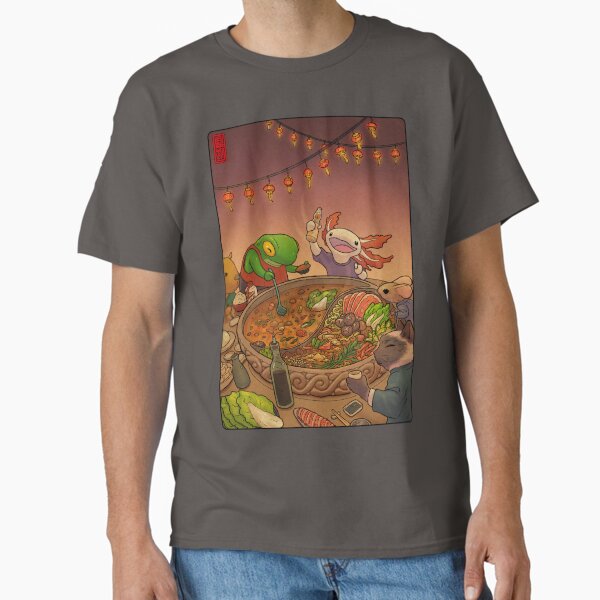 Item preview, Asian Hotpot Night with Cute Frog, Axolotl, Cat, Mouse, and Capybara designed and sold by DingHuArt.