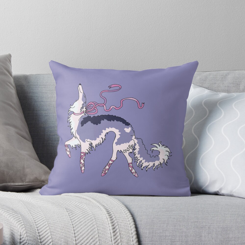 Ballet Ribbon Borzoi Throw Pillow