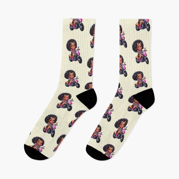 Item preview, Young Black Girl Riding a Motorcycle (off white like background) designed and sold by TheTrendsDesk.