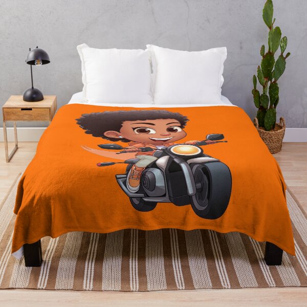 Item preview, Young Black Girl Riding a Motorcycle (orange background) designed and sold by TheTrendsDesk.