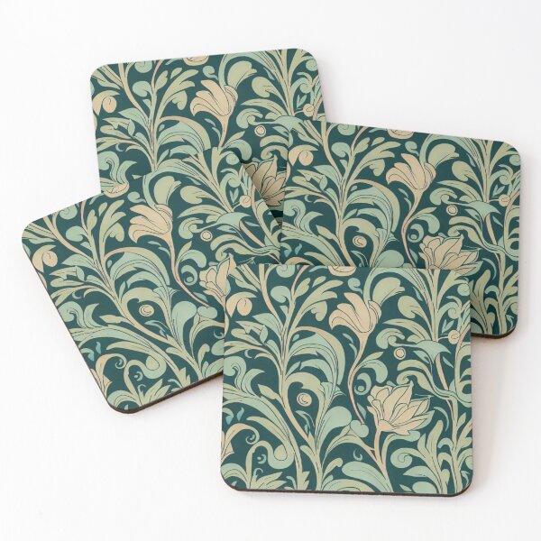 Item preview,  Art nouveau botanical floral design on dark green designed and sold by ArtNouveauLou.