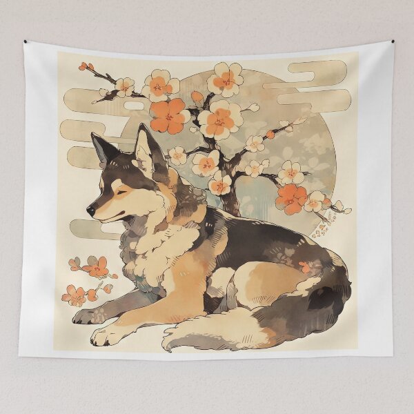 Item preview, Japanese Woodblock Style German Shepard Dog designed and sold by BlvckSky.