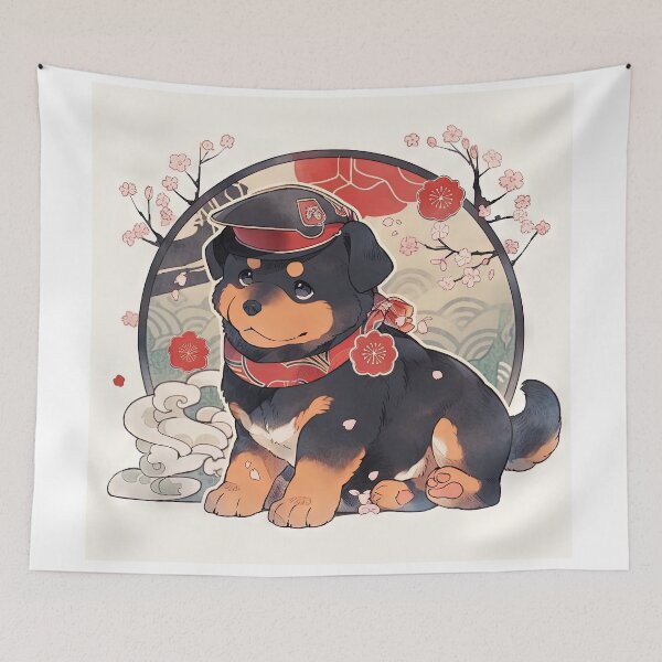 Item preview, Japanese Woodblock Style Rottweiler Puppy Dog designed and sold by BlvckSky.