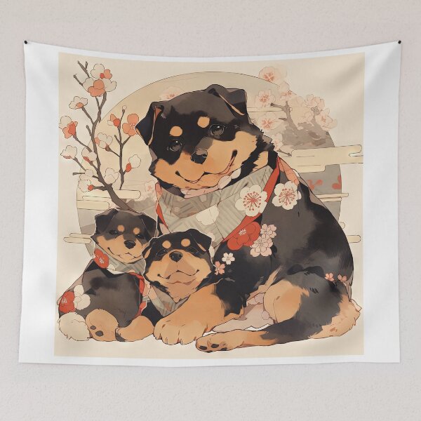 Item preview, Japanese Woodblock Style Rottweiler Dog Family designed and sold by BlvckSky.