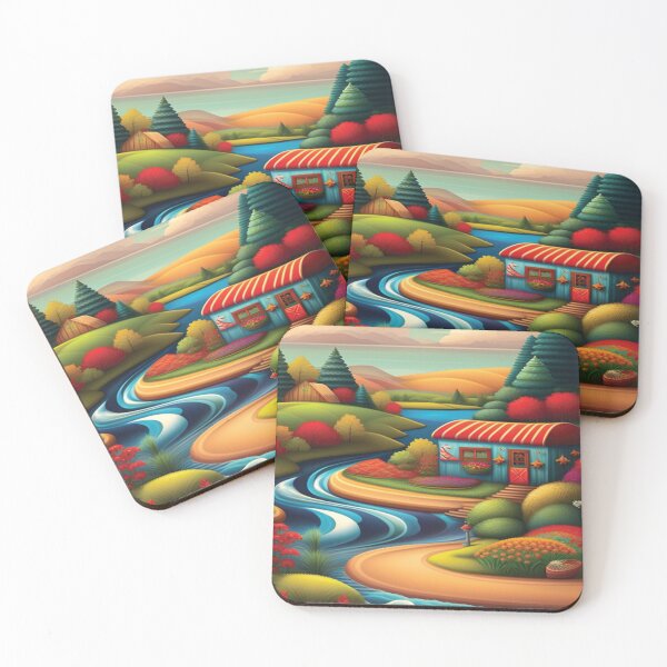 Item preview, Folk Art Style River with Blue House designed and sold by alw951.