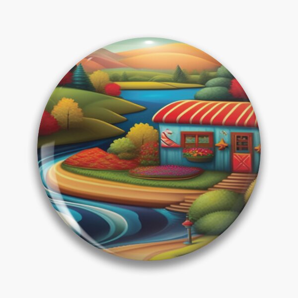 Item preview, Folk Art Style River with Blue House designed and sold by alw951.
