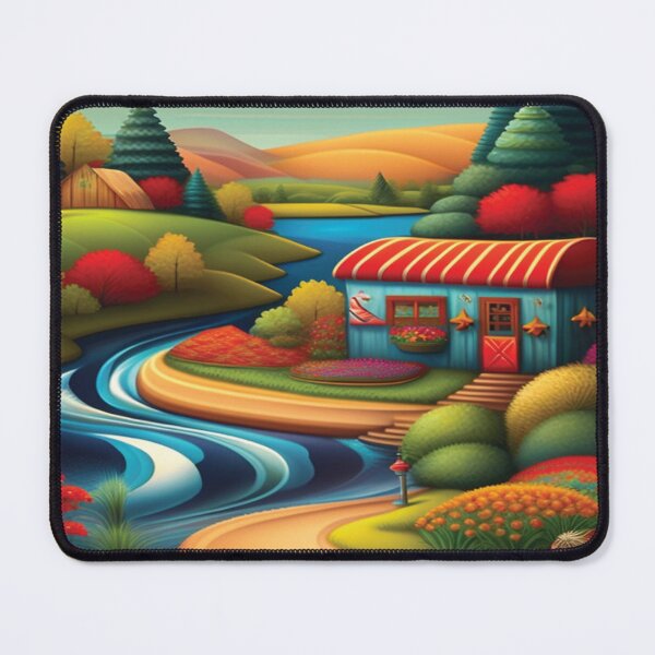 Item preview, Folk Art Style River with Blue House designed and sold by alw951.