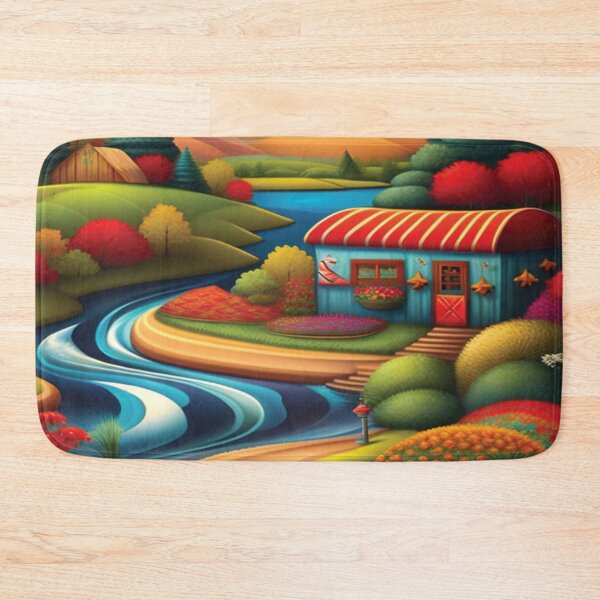 Item preview, Folk Art Style River with Blue House designed and sold by alw951.