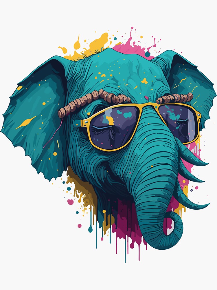 Sticker for Sale avec l'œuvre « Éléphant coloré avec des lunettes