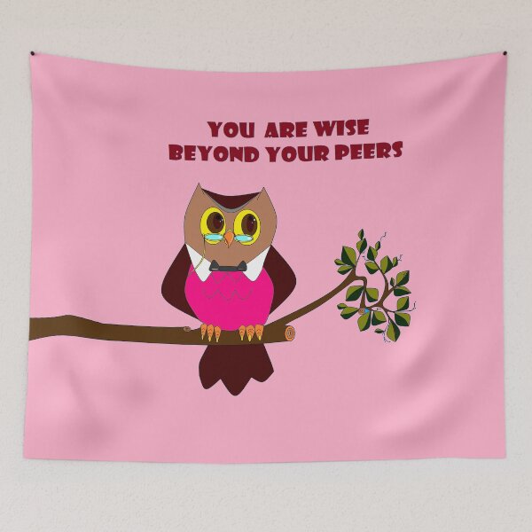 Item preview, A Wise Female Owl on a Branch, Pink Vest, Pink Sky designed and sold by judy snyder.