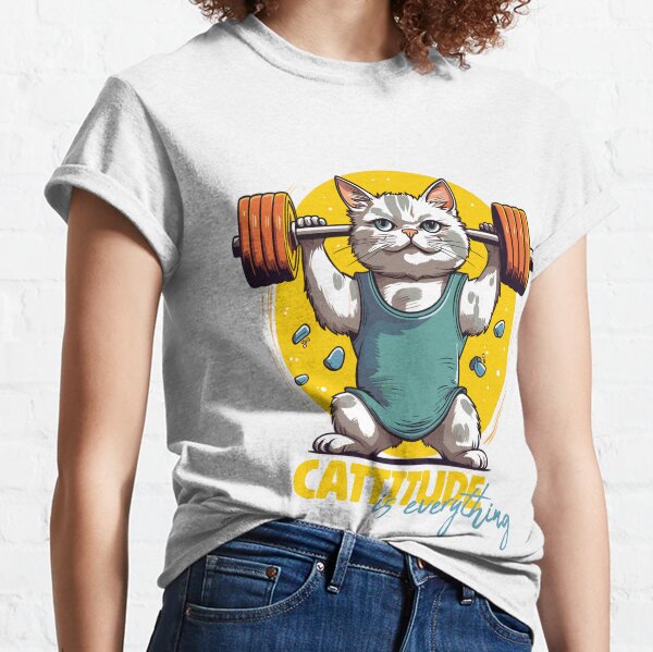 MEOW Cattitude Cat Lady Workout Fitness Gym Graphic T Shirts for