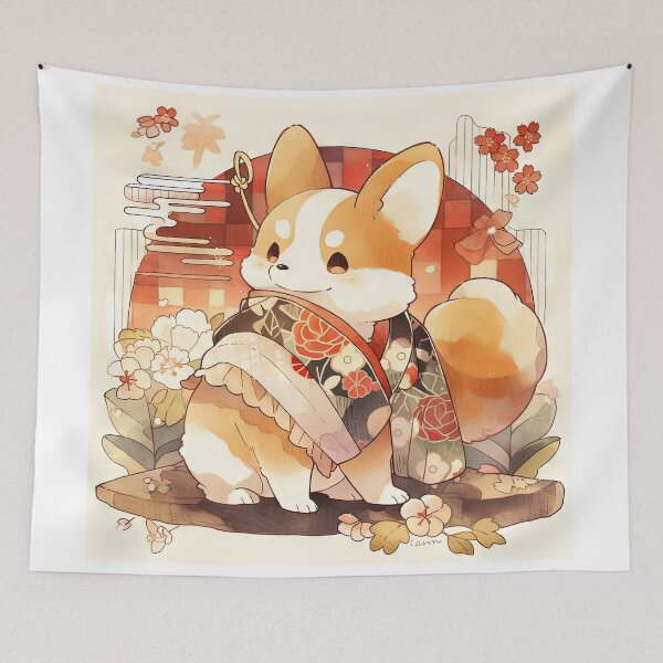Item preview, Japanese Woodblock Style Pembroke Welsh Corgi Dog designed and sold by BlvckSky.