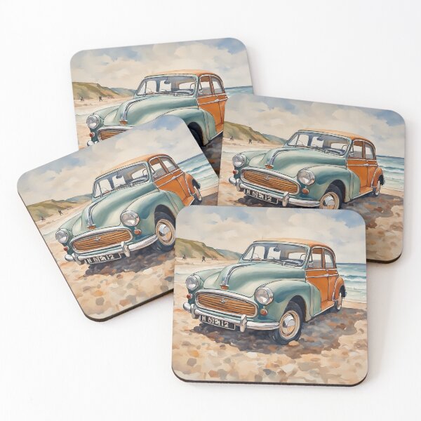 Item preview, Morris Minor Vintage British Car on a English Beach. designed and sold by Ameiva-Apparel.