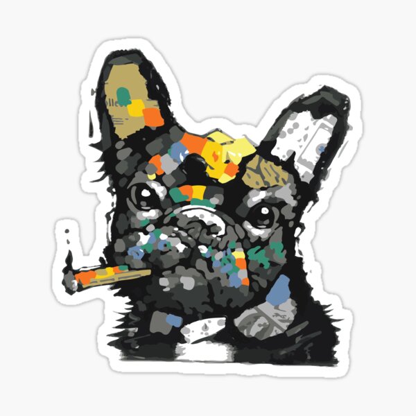 Vista previa del artículo con la obra «Perro Bull francés fumando un cigarro», diseñado y vendido por MikeyLegs.