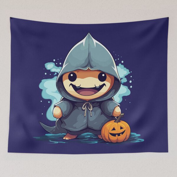 Item preview, Shark dressed in a Halloween costume and pumpkin designed and sold by Niktarka.