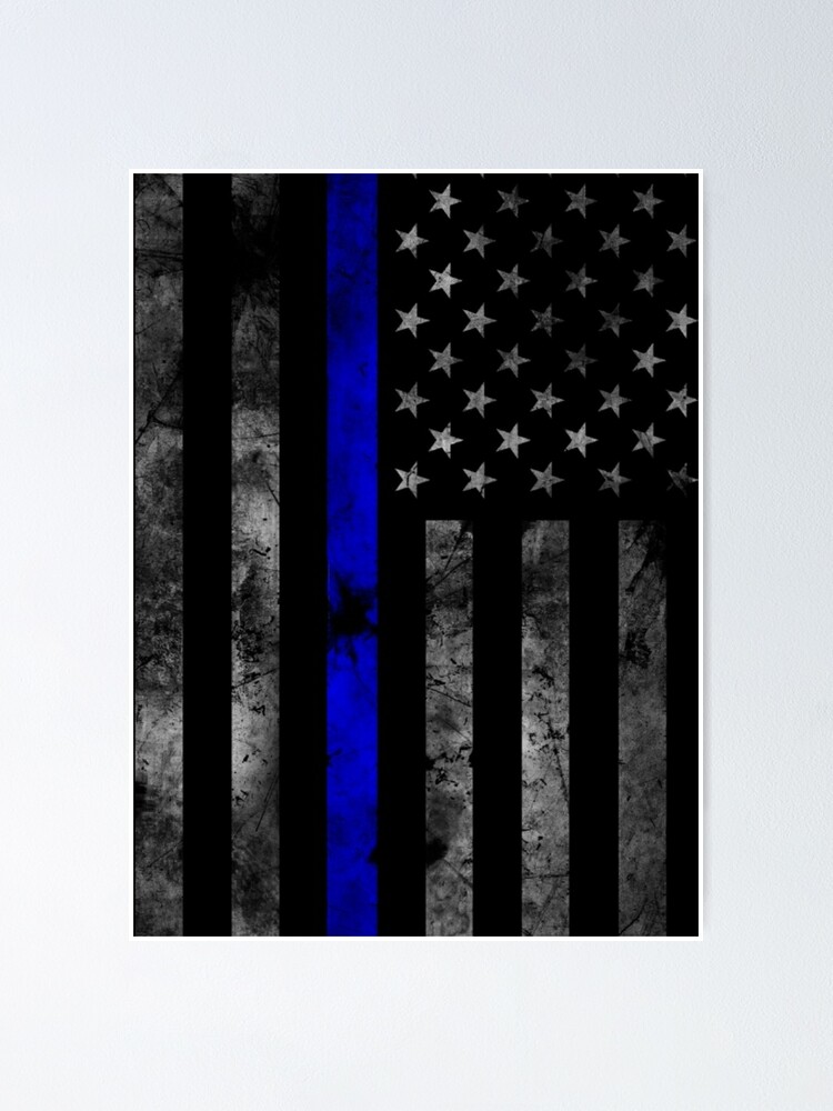 Thin Blue Line Distressed American Flag Gray and White Wall Decoration Poster