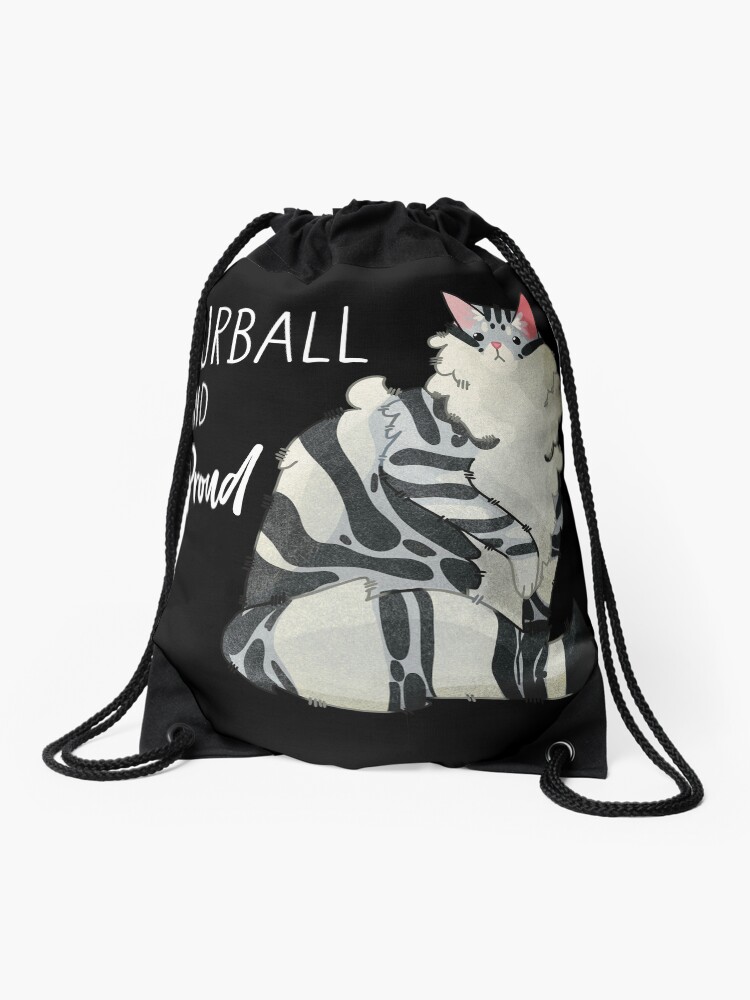 Thumbnail 1 of 3, Drawstring Bag, Furball and proud - Silver norwegian forest cat designed and sold by FelineEmporium.