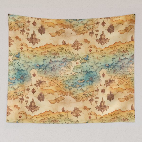 Item preview, Fantasy World Watercolor Map Pattern on Parchment designed and sold by SchorlCraft.