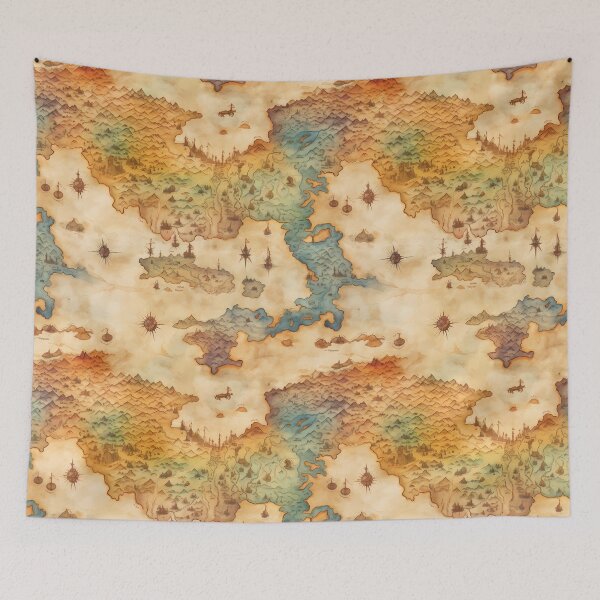 Item preview, Fantasy World Watercolor Map Pattern on Parchment designed and sold by SchorlCraft.