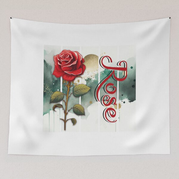 Item preview, vintage rose with intricate text, watercolor art in the background designed and sold by Vindbult.